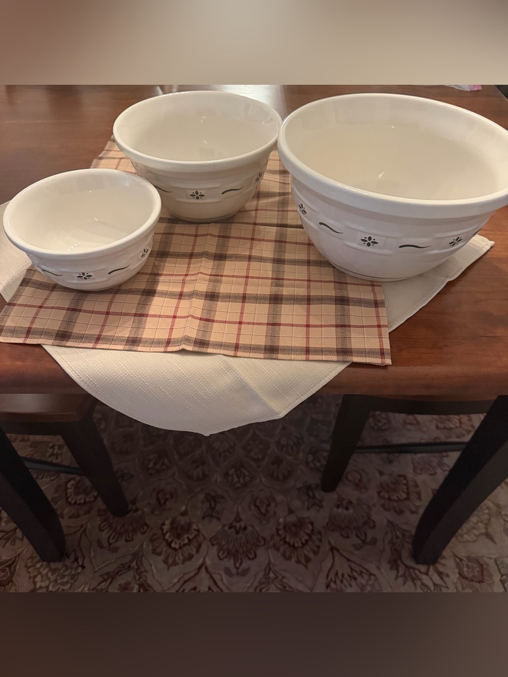 Longaberger Pottery Mixing Bowls in Heritage Green